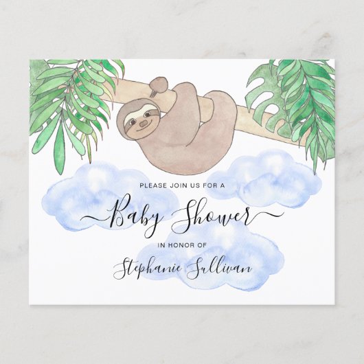 Niedliche Sloth Boy's Baby Shower Einladung (Vorderseite)
