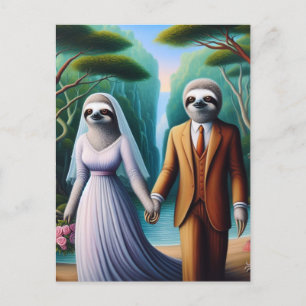 Niedliche Sloth Brie und Groom Postkarte