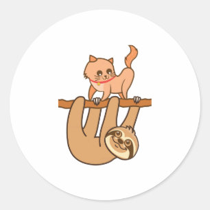 Niedliche Sloth Cat! Runder Aufkleber