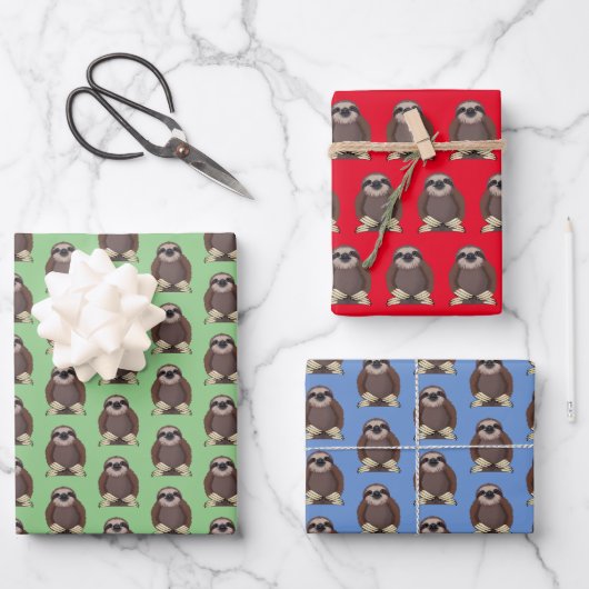 Niedliche Sloth Design Geschenktasten Packpapier-B Geschenkpapier Set (Vorderseite)