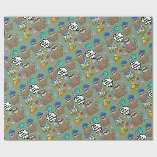 Niedliche Sloth Green Pattern Kinderdusche Geburts Geschenkpapier (Flach)