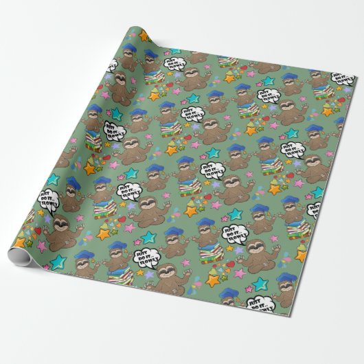Niedliche Sloth Green Pattern Kinderdusche Geburts Geschenkpapier (Ungerollt)