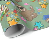 Niedliche Sloth Green Pattern Kinderdusche Geburts Geschenkpapier (Rolleneckpunkt)