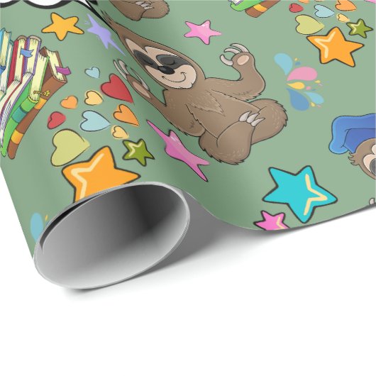 Niedliche Sloth Green Pattern Kinderdusche Geburts Geschenkpapier (Rolleneckpunkt)