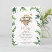 Niedliche Sloth Greenery Watercolor Babydusche Einladung (Stehend Vorderseite)