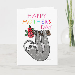 Niedliche Sloth Mama Baby Happy Mother Day Rainbow Karte
