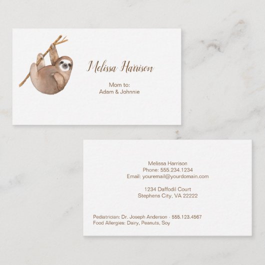 Niedliche Sloth-Mama-nennende Karte (Vorne/Hinten)