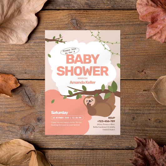 Niedliche Sloth Pastel Kinderdusche Einladung