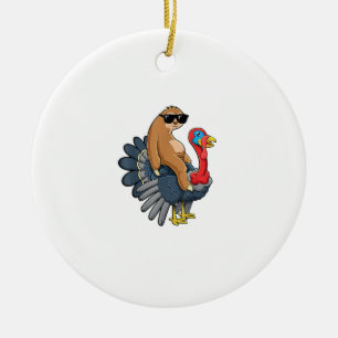 Niedliche Sloth Riding Türkei Erntedank Spaß Keramik Ornament