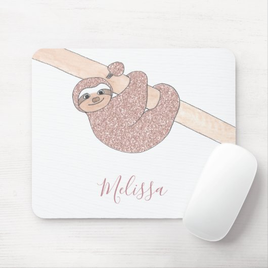 Niedliche Sloth Rose Gold Glitzer Custom Mousepad (Mit Mouse)