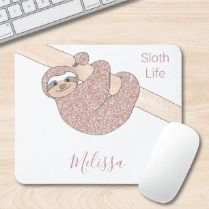 Niedliche Sloth Rose Gold Glitzer Custom Mousepad