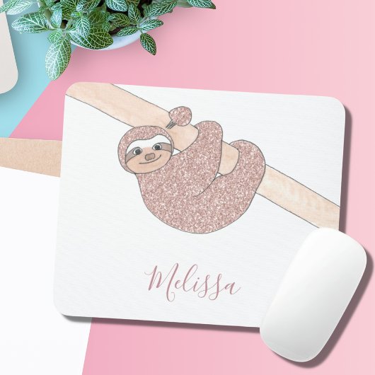 Niedliche Sloth Rose Gold Glitzer Custom Mousepad