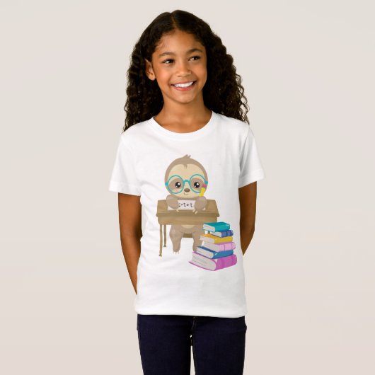 Niedliche Sloth School Desk Mathe Writing Reading T-Shirt (Vorne ganz)