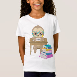 Niedliche Sloth School Desk Mathe Writing Reading T-Shirt
