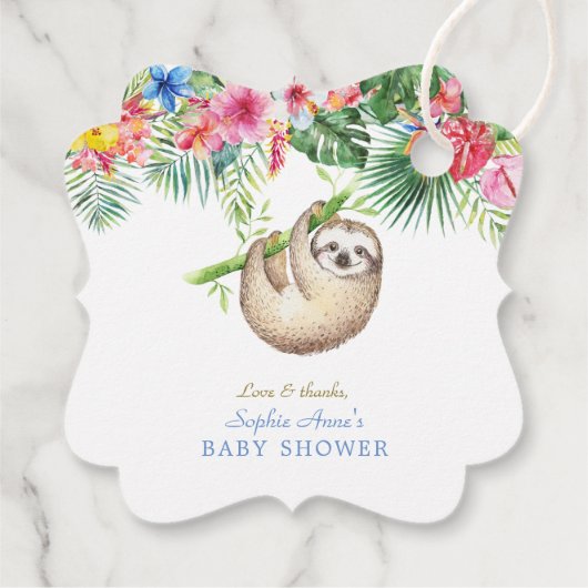 Niedliche Sloth Tropical Blume Frame Baby Dusche Geschenkanhänger (Rückseite)