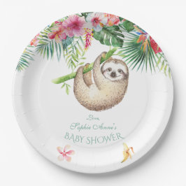 Niedliche Sloth Tropical Floral Bouquet Boy Babydu Pappteller