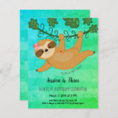 Niedliche Sloth Tropical Girly Birthday Party Einladung (Vorne/Hinten)