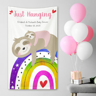 Niedliche Sloths Boho Rainbow Pink Baby Girl Dusch Banner
