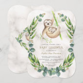 Niedliche Sloths Eucalyptus Wreath Baby Dusche Einladung (Vorne/Hinten)