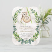 Niedliche Sloths Eucalyptus Wreath Baby Dusche Einladung (Stehend Vorderseite)
