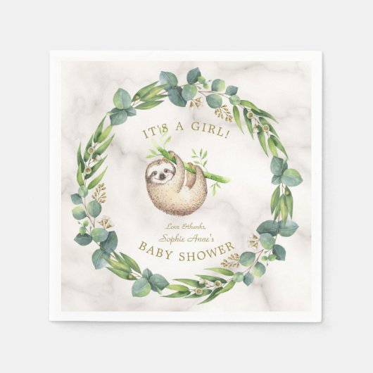 Niedliche Sloths Eucalyptus Wreath Baby Dusche Serviette (Vorderseite)