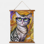 Niedliche Smart Cat Wearing Brillen Wandteppich Mit Holzrahmen (Vorderseite)