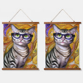 Niedliche Smart Cat Wearing Brillen Wandteppich Mit Holzrahmen (Doppelt)