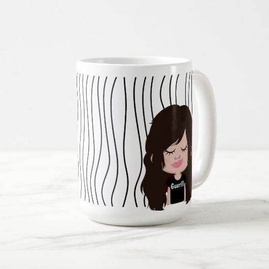 Niedliche Smirking Frau Stripte Tasse. Such dir au Kaffeetasse (VorderseiteRechts)