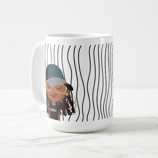 Niedliche Smirking Frau Stripte Tasse. Such dir au Kaffeetasse (Vorderseite Links)