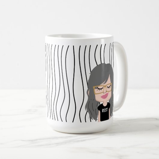 Niedliche Smirking Frau Stripte Tasse. Such dir au Kaffeetasse (VorderseiteRechts)