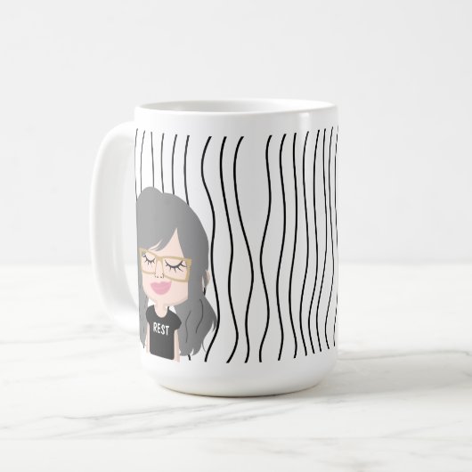 Niedliche Smirking Frau Stripte Tasse. Such dir au Kaffeetasse (Vorderseite Links)
