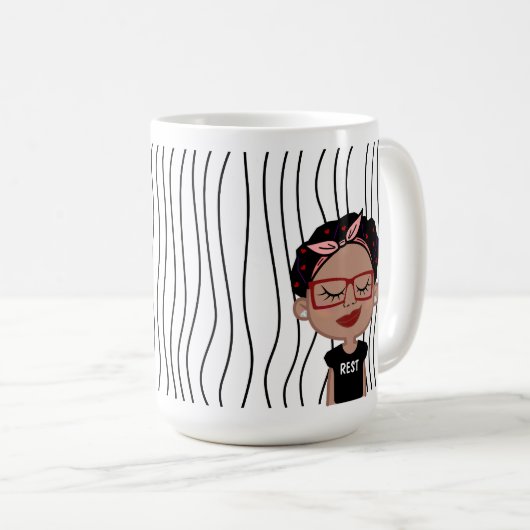 Niedliche Smirking Frau Stripte Tasse. Such dir au Kaffeetasse (VorderseiteRechts)