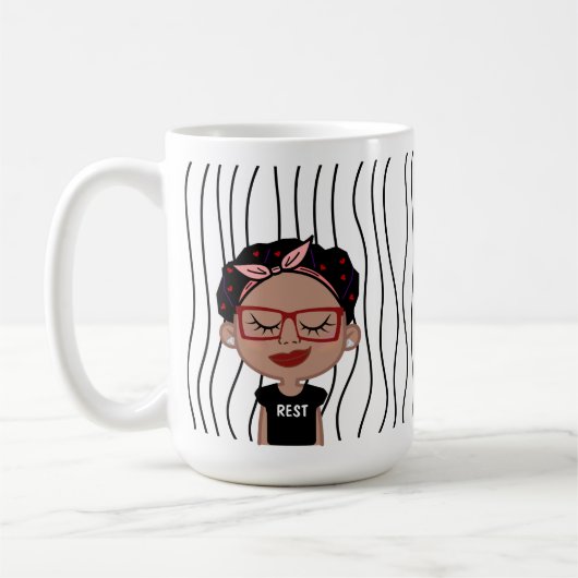 Niedliche Smirking Frau Stripte Tasse. Such dir au Kaffeetasse (Links)