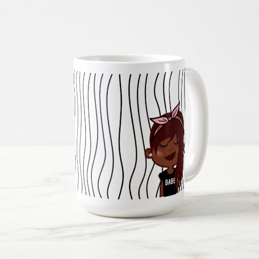 Niedliche Smirking Frau Stripte Tasse. Such dir au Kaffeetasse (VorderseiteRechts)