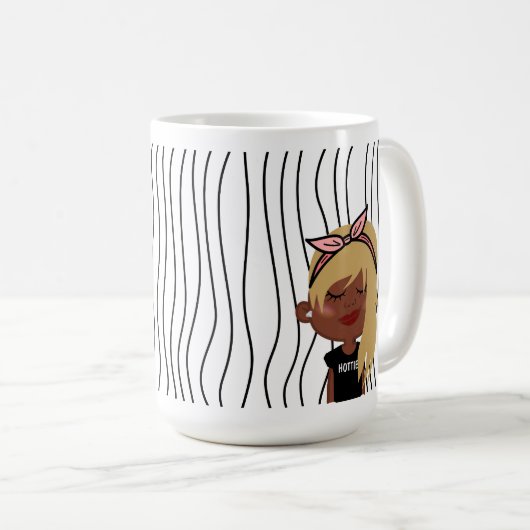 Niedliche Smirking Frau Stripte Tasse. Such dir au Kaffeetasse (VorderseiteRechts)