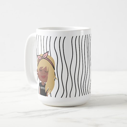 Niedliche Smirking Frau Stripte Tasse. Such dir au Kaffeetasse (Vorderseite Links)