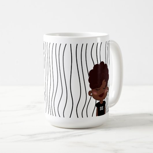 Niedliche Smirking Frau Stripte Tasse. Such dir au Kaffeetasse (VorderseiteRechts)