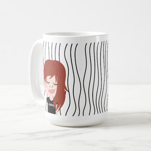Niedliche Smirking Frau Stripte Tasse. Such dir au Kaffeetasse (Vorderseite Links)