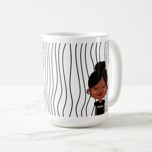 Niedliche Smirking Frau Stripte Tasse. Such dir au Kaffeetasse (VorderseiteRechts)