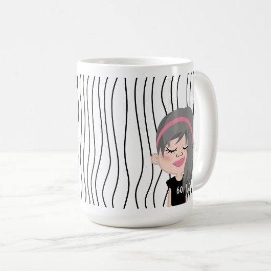 Niedliche Smirking Frau Stripte Tasse. Such dir au Kaffeetasse (VorderseiteRechts)