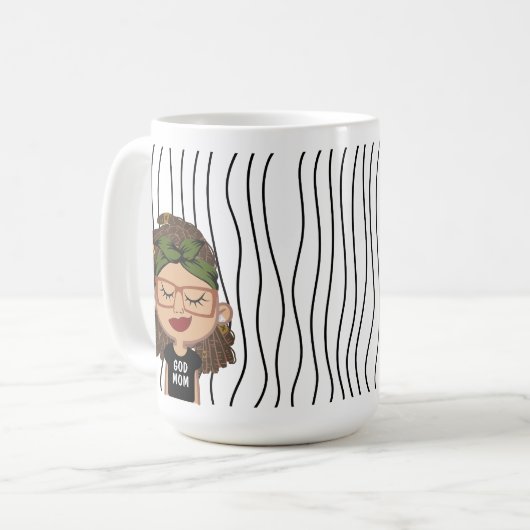 Niedliche Smirking Frau Stripte Tasse. Such dir au Kaffeetasse (Vorderseite Links)