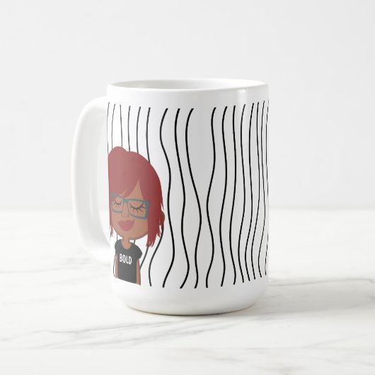 Niedliche Smirking Frau Stripte Tasse. Such dir au Kaffeetasse (Vorderseite Links)