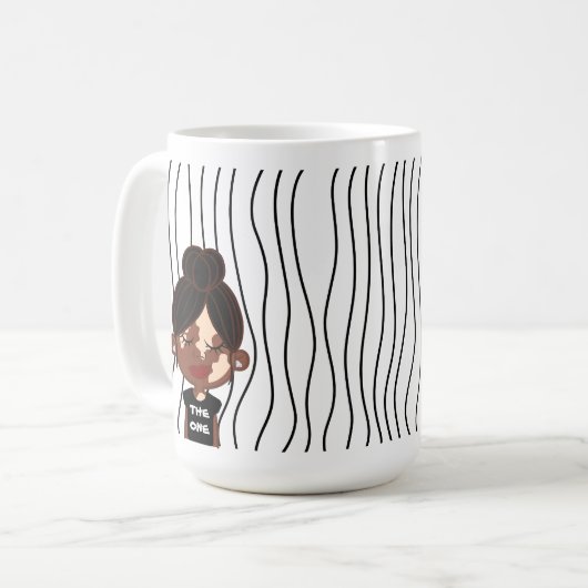 Niedliche Smirking Frau Stripte Tasse. Suchen Kaffeetasse (Vorderseite Links)
