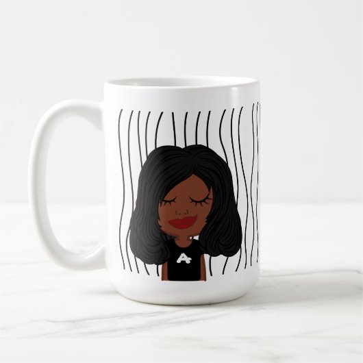 Niedliche Smirking Frau Stripte Tasse. Suchen Kaffeetasse (Links)
