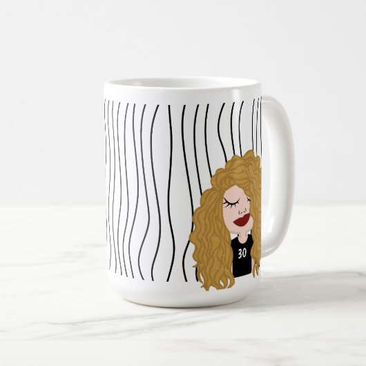 Niedliche Smirking Frau Stripte Tasse. Suchen Kaffeetasse (VorderseiteRechts)