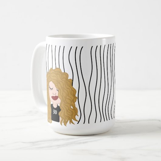 Niedliche Smirking Frau Stripte Tasse. Suchen Kaffeetasse (Vorderseite Links)