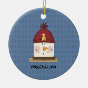 Niedliche S'mores Snowman-Weihnachtsverzierung Keramikornament