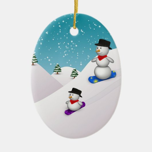 Niedliche SnowboardingSnowmen Keramikornament (Vorne)
