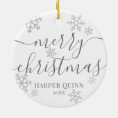 Niedliche Snowflakes Foto Baby Mein erstes Weihnac Keramik Ornament (Hinten)