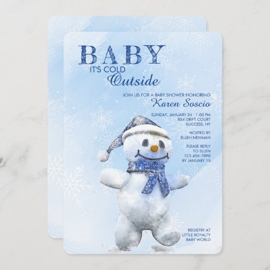 Niedliche Snowman Baby Dusche Einladung (Vorne/Hinten)